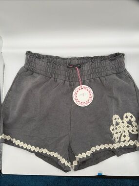 Umgee Gray High-Waist Shorts with Cream Lace Trim